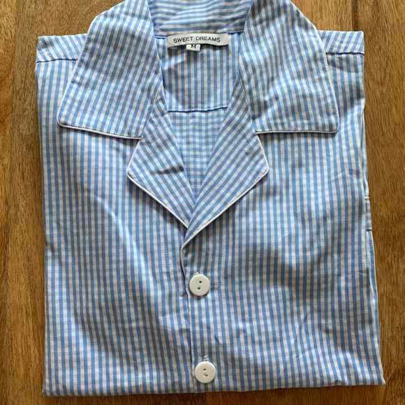 Men’s blue & white gingham button down pajama top - Picture 5 of 8